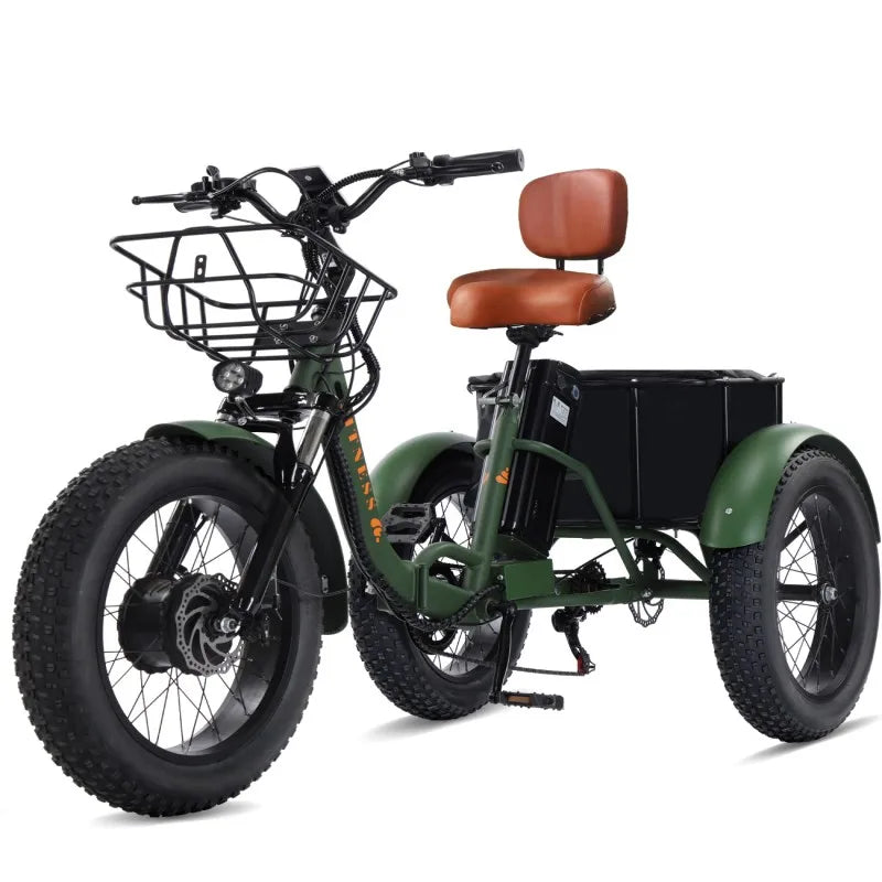 PEAK 1000W Foldable Electric Trike for Adults 50-Mile Range 48V 15AH Removable Battery&7-Speed Gearing 20"X4.4"Fat Tire Tricycle