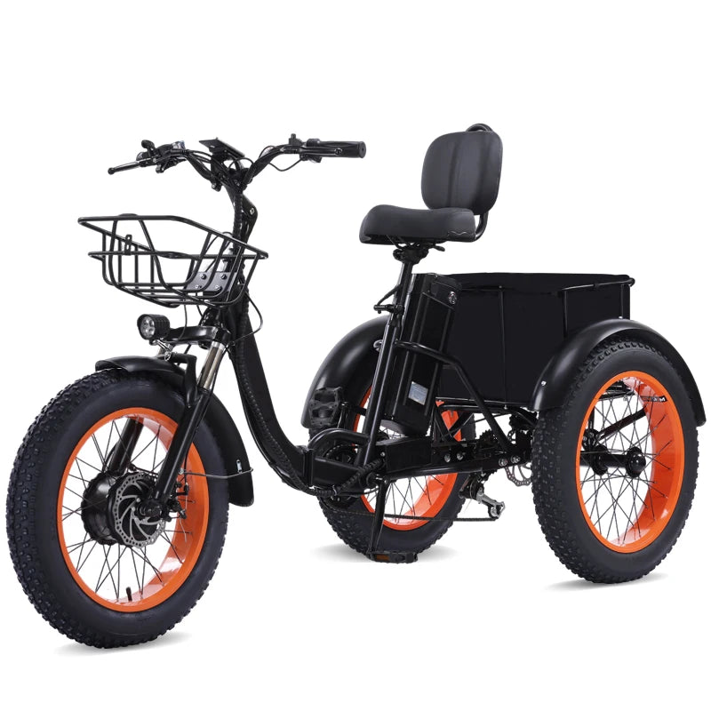 PEAK 1000W Foldable Electric Trike for Adults 50-Mile Range 48V 15AH Removable Battery&7-Speed Gearing 20"X4.4"Fat Tire Tricycle