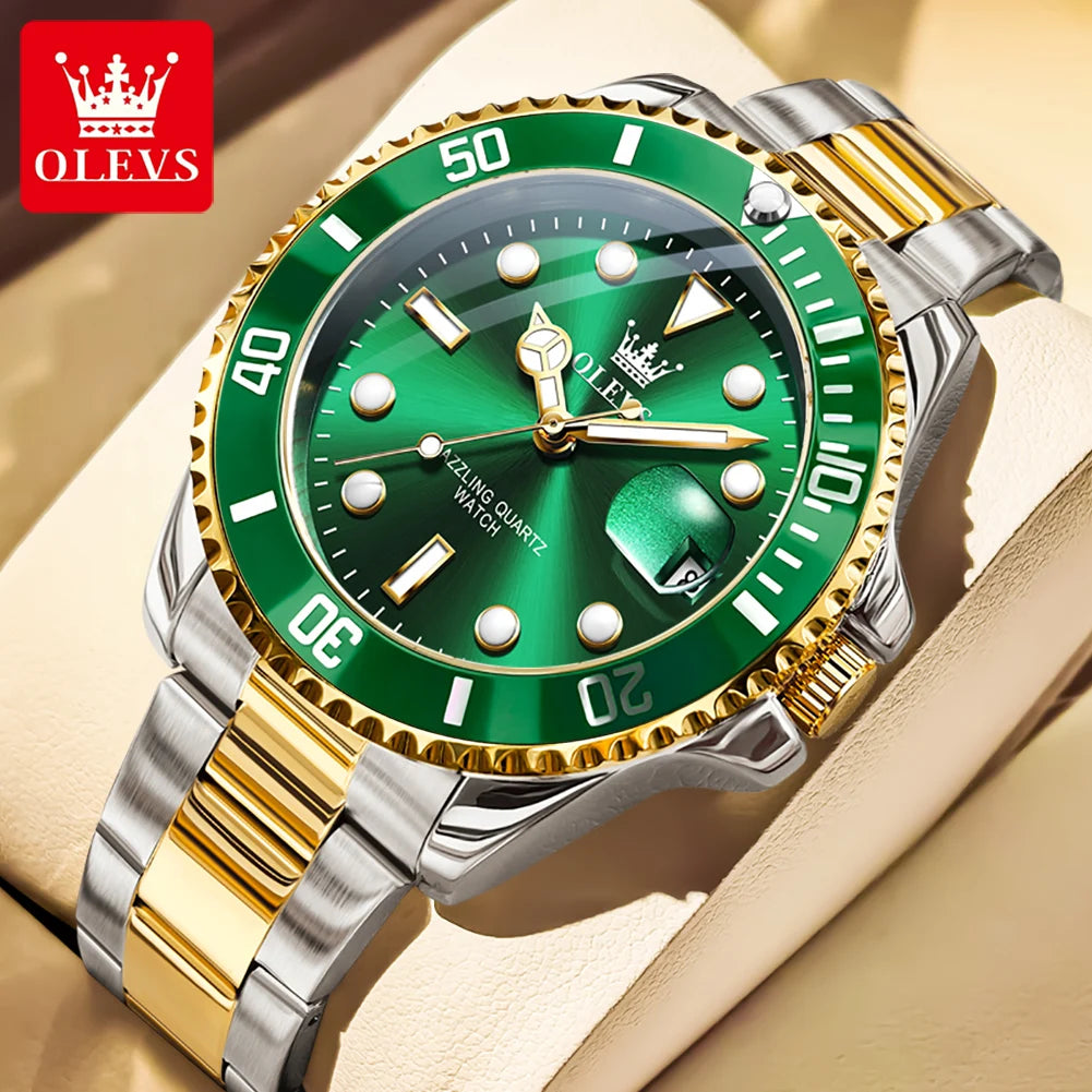 OLEVS 5885 Business Men Watch Diving Quartz Watch Luxury Stainless Steel Waterproof Luminous Automatic Date Men Original Watch