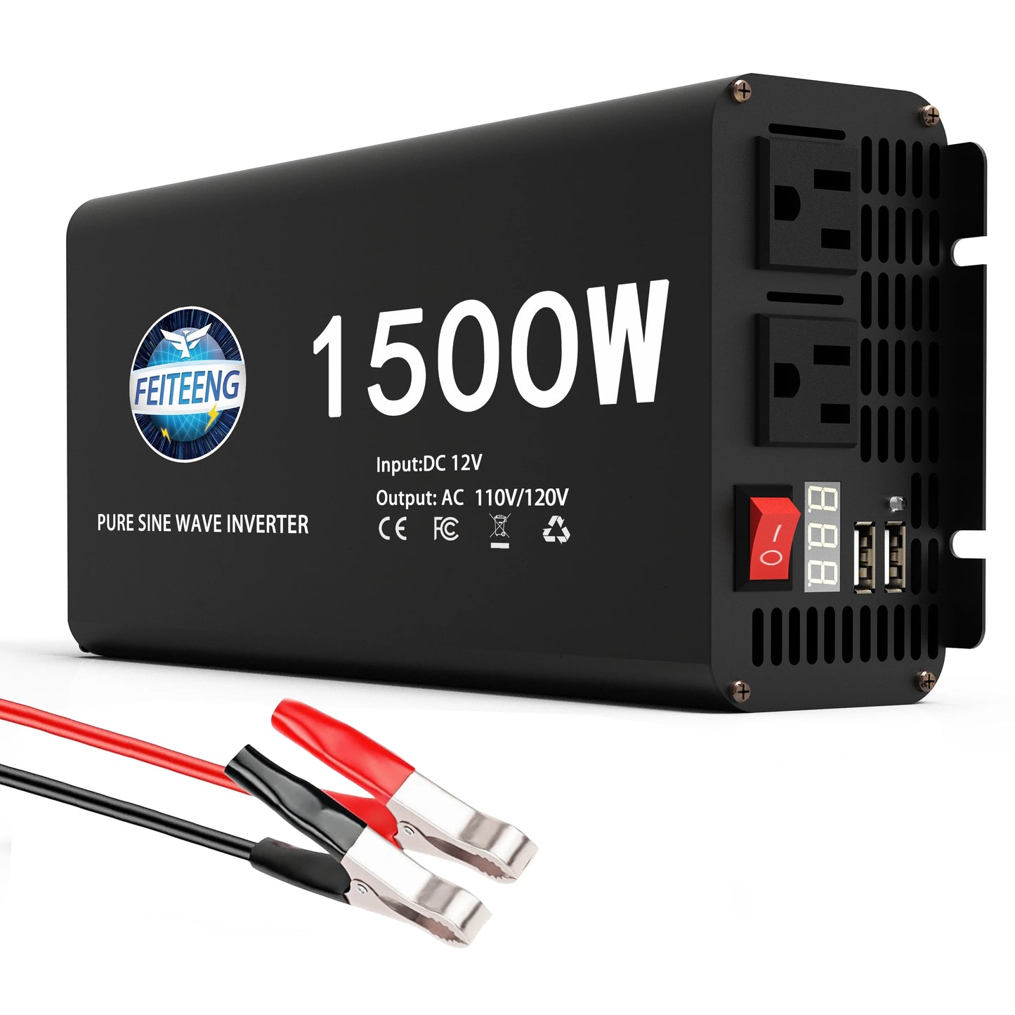 3000W Pure Sine Wave Power Inverter 12V to 110V 120V AC with Outlets USB Type-C for RV Camping Battery Backup