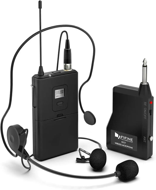 Wireless Microphone System with Headset & Lavalier Mics, Beltpack Transmitter/Receiver - Ideal for Teaching, Preaching
