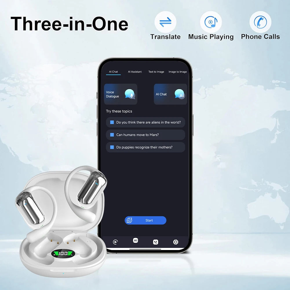 Q16S 3-In-1 Translators Headphones 144 Languages Instant Voice Translation Earbuds Wireless Bluetooth 5.3 Eeaphones For Business