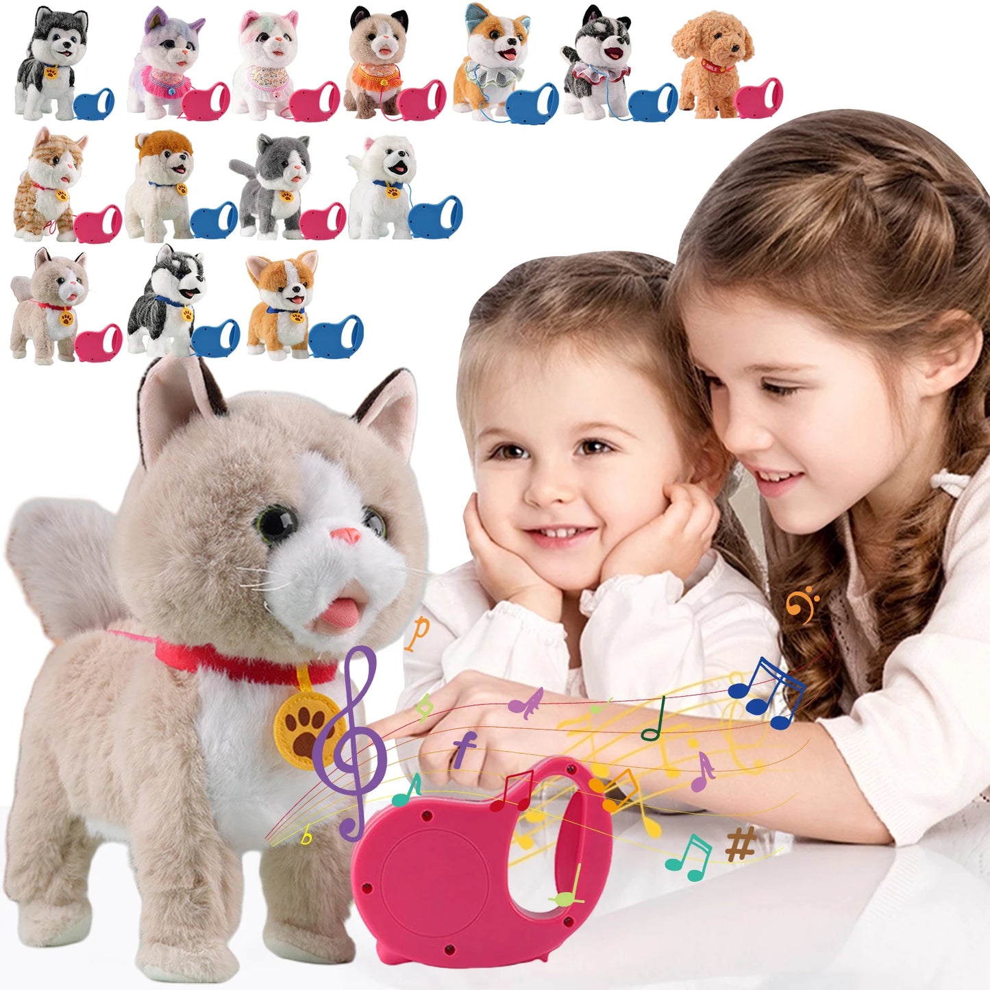 Leash Electric Walking Dog Toy Lifelike Interactive Plush Animal Toy- Licking Motion,Voice Mimicking,Remote Control for Age 4 Up