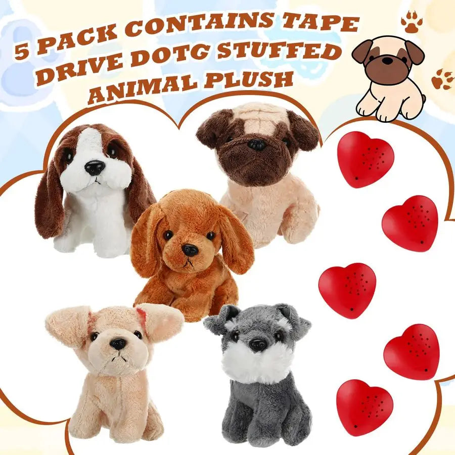 5 Pack 8 Mini Plush Dogs with Voice Recorder Set 30 Seconds Voice Sound Recorder Module Cute Stuffed Animal Plush Toys with Zipp