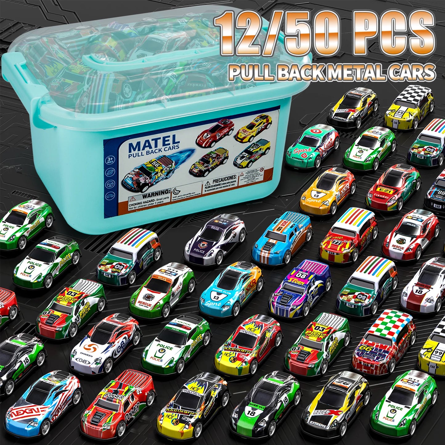 12/50pcs Pack Pull Back Kids Cars Toys With Storage Box Mini Vehicles Toy Bulk Race Cars Toys For 3-6 Years Boys Birthday Gifts