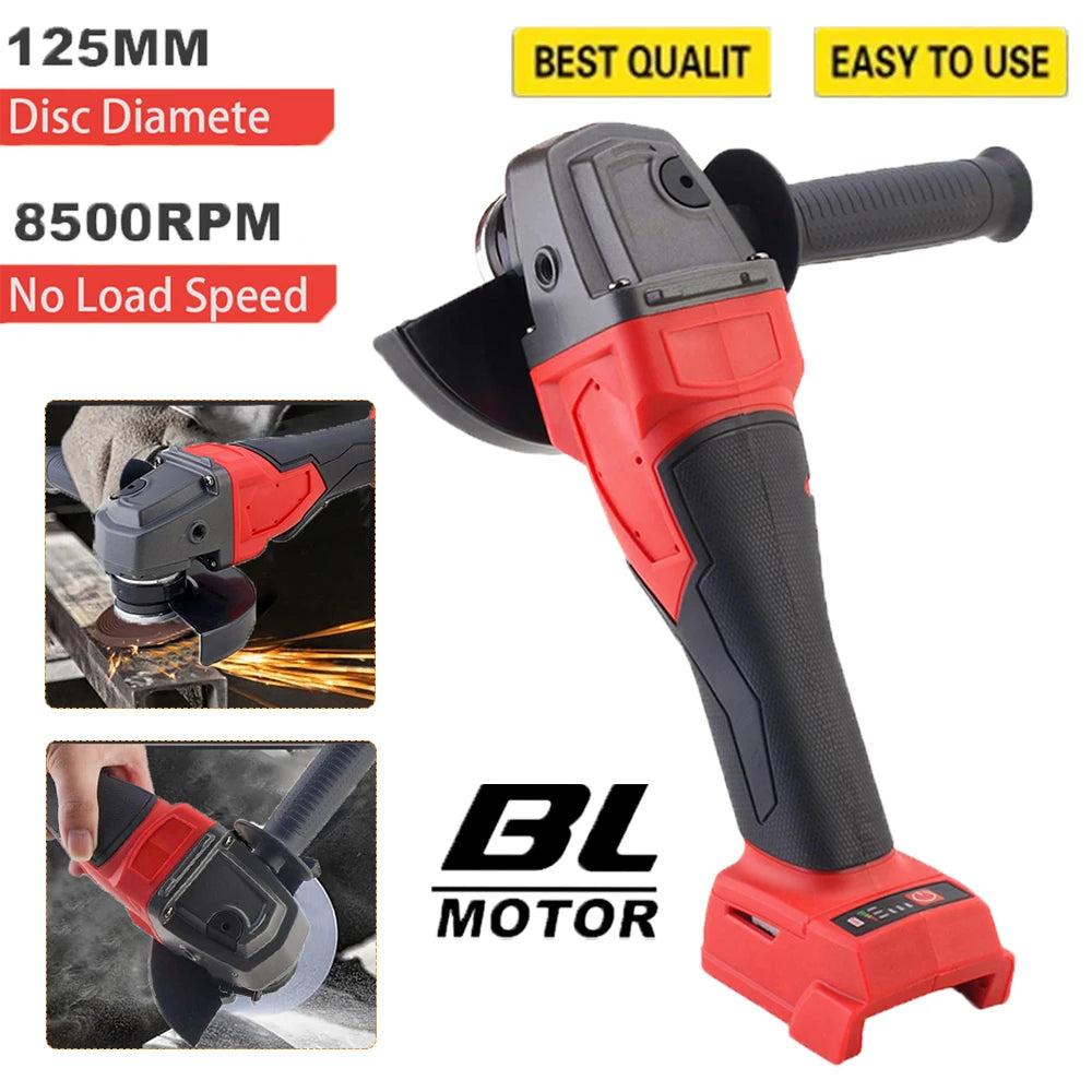 125mm Brushless Electric Angle Grinder 3 Gears Cordless Grinder Cutting Machine Power Tool For Milwaukee 18V Battery Pin