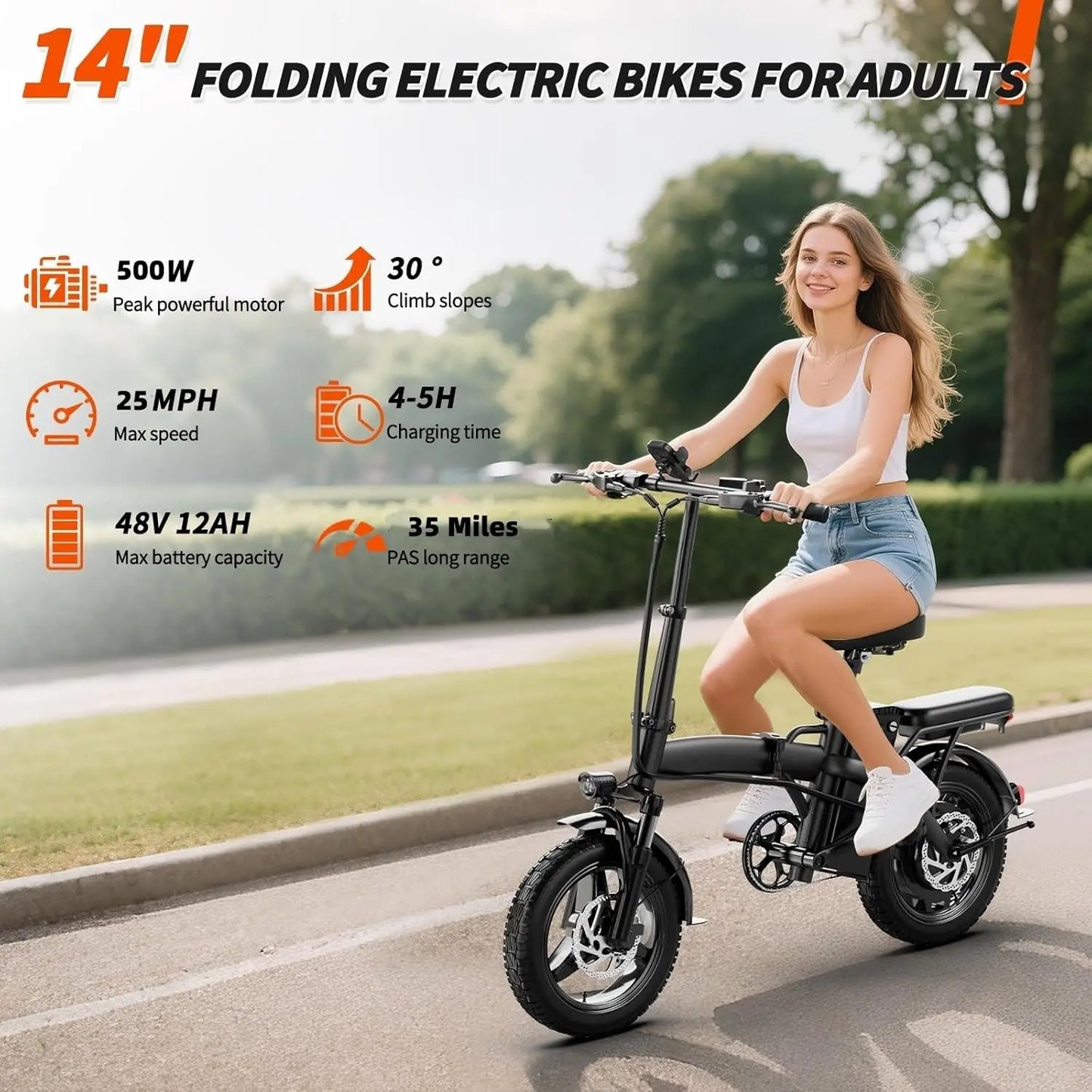 Folding Electric Bike For Adults 500W 25 MPH Removable 576Wh Battery