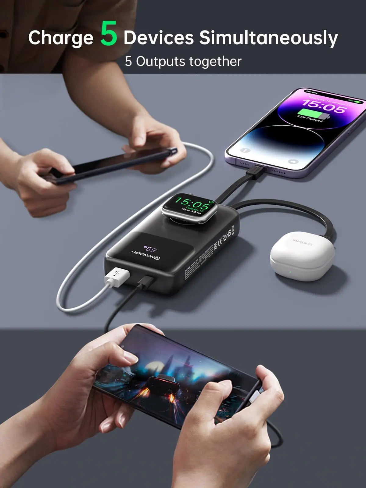 Powerbank Travel Battery Pack 20000mAh Portable Charger for All iWatch, iPhones,Samsung Power Bank Built-in Cables Fast Charging