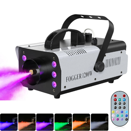 Datewink 1200W Smoke Fog Machine RGB 6LEDs Stage Lighting Effect Haze Generator Remote Control For Party DJ Disco Club Wedding
