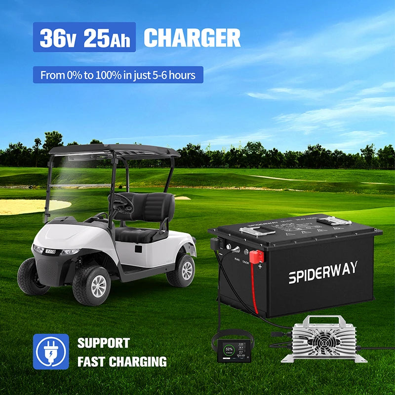 SpiderWay 36V 105Ah LiFePO4 Golf Cart Battery and Charger