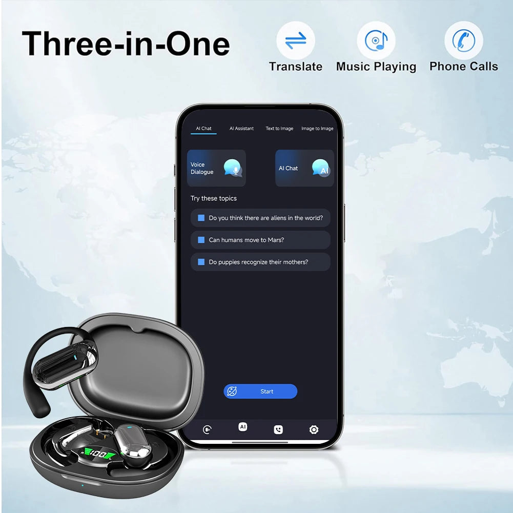 Q16S 3-In-1 Translators Headphones 144 Languages Instant Voice Translation Earbuds Wireless Bluetooth 5.3 Eeaphones For Business