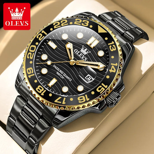 OLEVS 3610 Men Watch Fashion Original Diving Series Waterproof Date Rotating Dial Stainless Steel Luxury Brand Men Quartz Watch