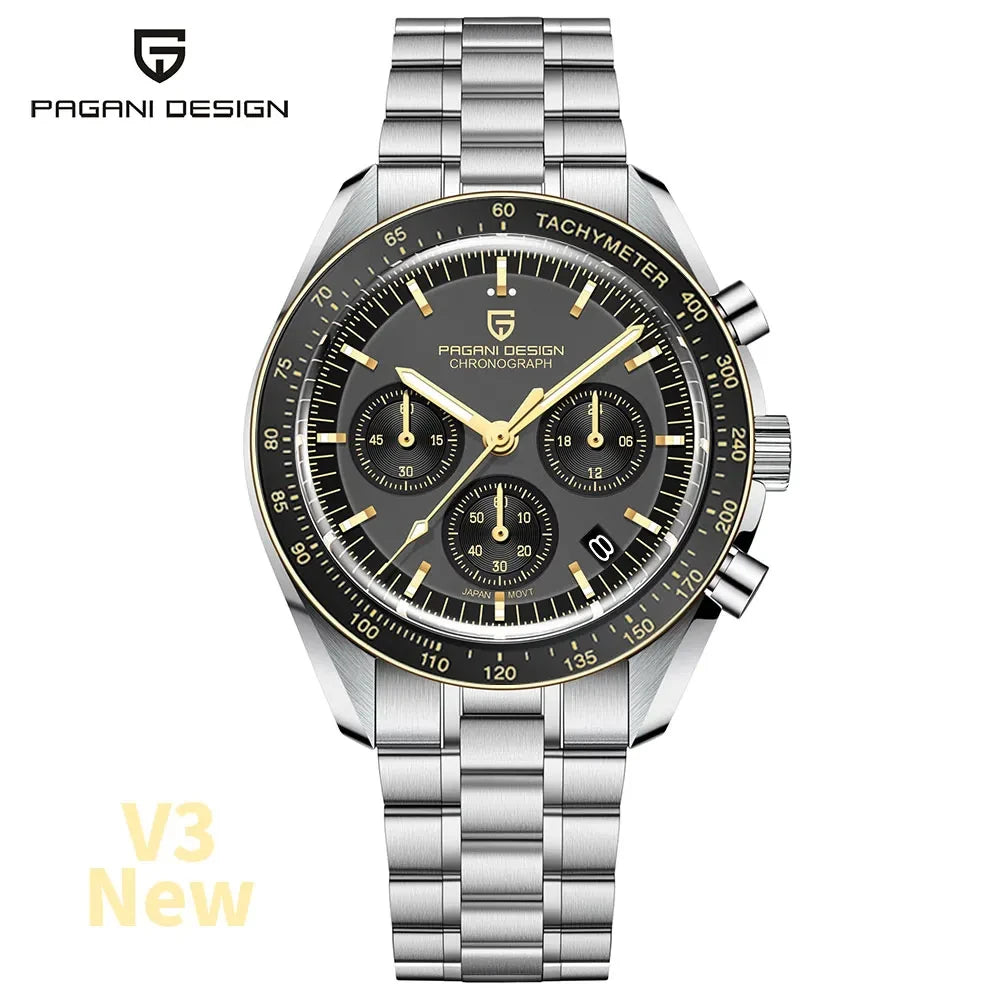 PAGANI DESIGN 2026 New Moon Watch Retro Quartz Watches For Men Stainless steel Luminous waterproof Luxury Sport Chronograph Man