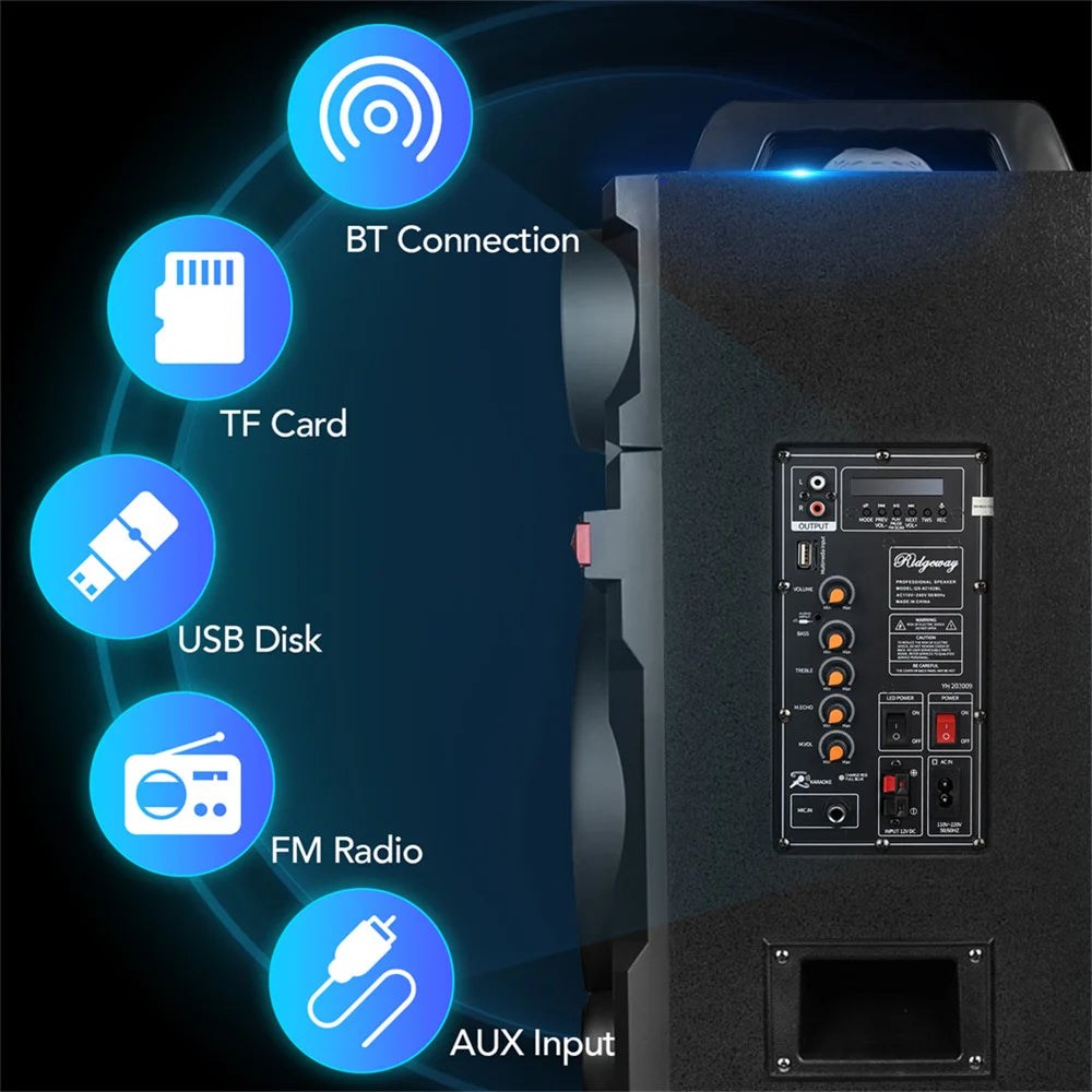 CURUK 9000W Portable Bluetooth Speaker Dual Subwoofer Led Light