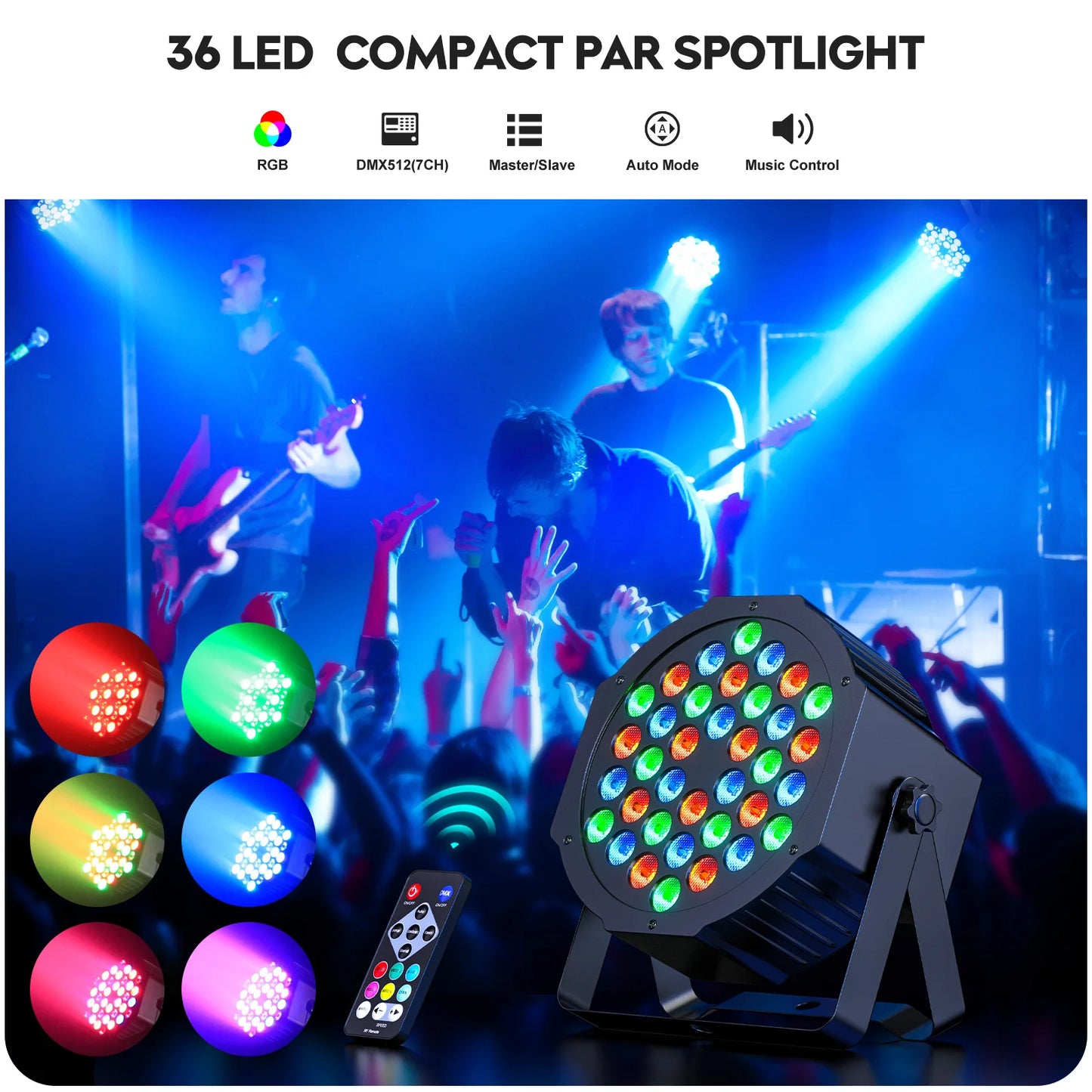 Somspot 4/8PCS 36LEDs RGB Par Lights Remote & DMX Control Stage Light Effect Projector for Church Wedding Party Club Music Live