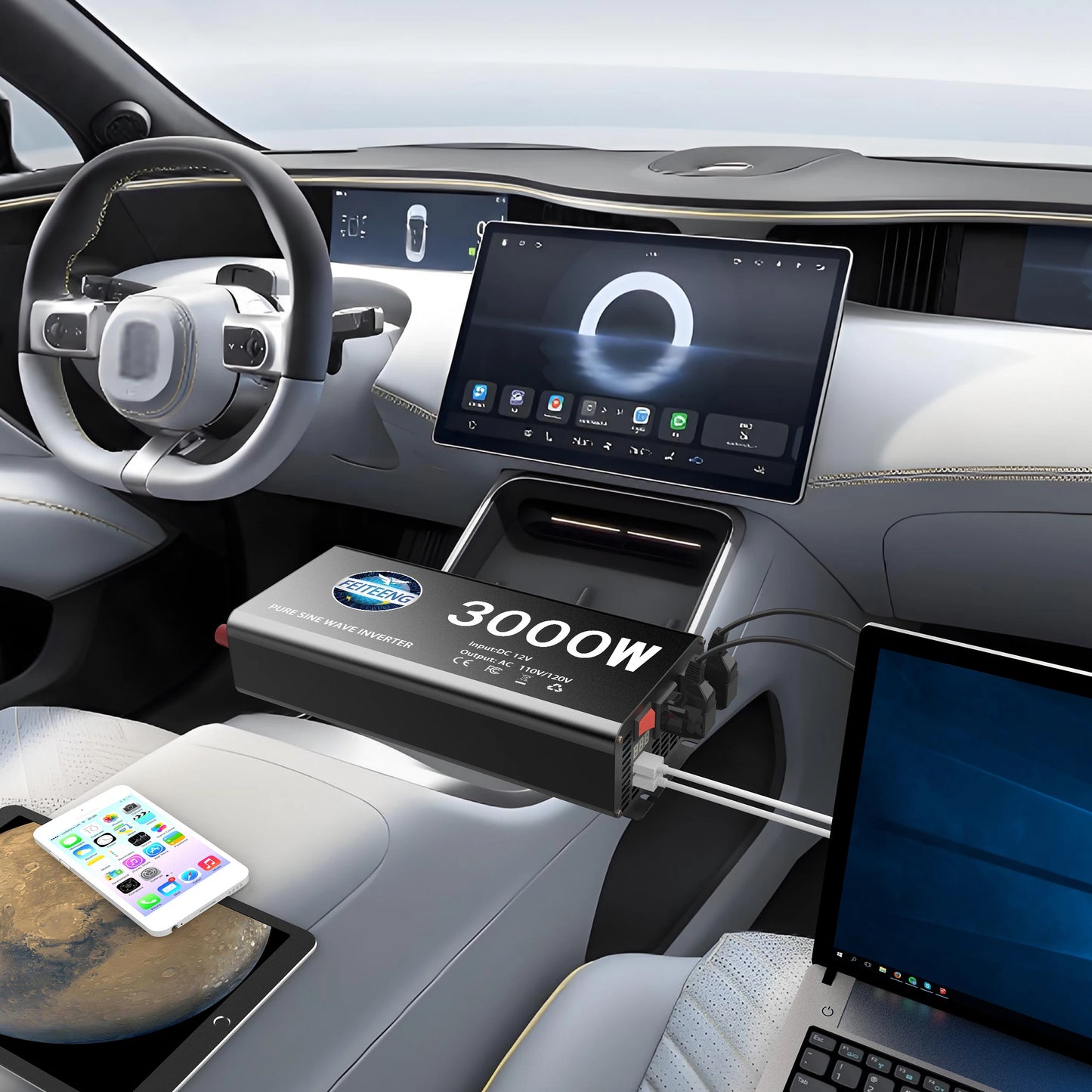 3000W Pure Sine Wave Power Inverter 12V to 110V 120V AC with Outlets USB Type-C for RV Camping Battery Backup