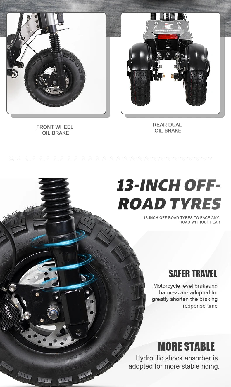 Arwibon MT30 6000W Adult Electric Tricycle Speed up to 35MPH 60V 27Ah 13inch off-road tires foldable commuting sports E-tricycle