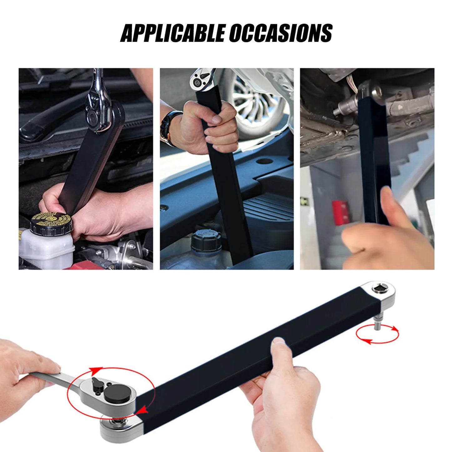 Double Head Ratchet Wrench Adjustable Extension Tool 39cm Carbon Steel Professional Quick Release for Tight Spaces Repair