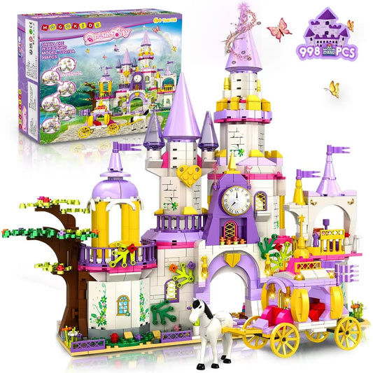 HOGOKIDS Girls Princess Castle Building Toys-5 in 1 Purple Castle & Carriage Playset  Blocks Set Kids STEM Kit Brithday for kid