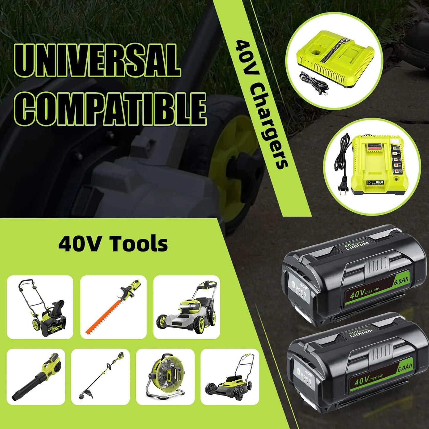 1/2/4Pcs 40V 6.0Ah for Ryobi OP4040 OP4050 Battery Replacement Batteries RY40200 OP4026 Power Tools Li-Ion Battery Pin