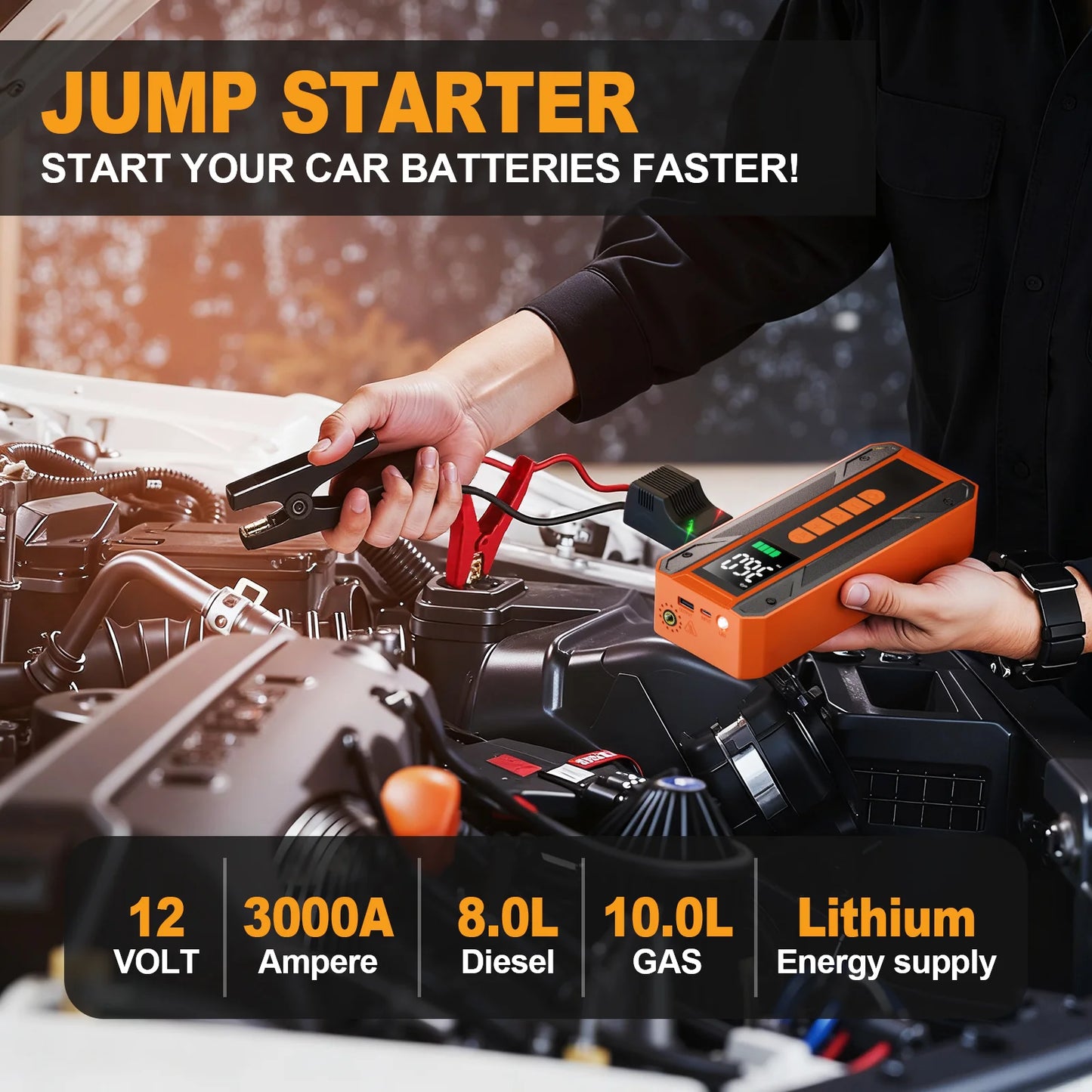 SBAOH 3000A Jump Starter And 150 PSI Cordless Air Pump