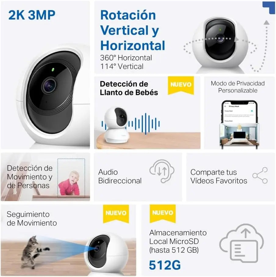 XMSJ Tapo C210P2 2K Pan Tilt Baby Monitor Camera System