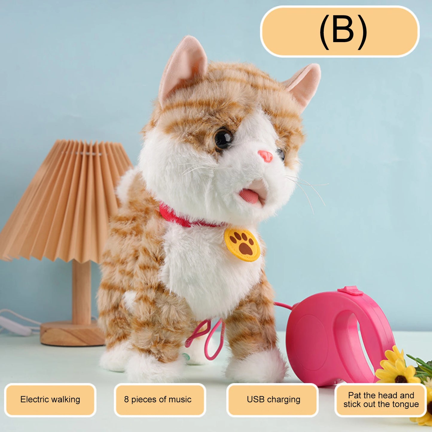 Leash Electric Walking Dog Toy Lifelike Interactive Plush Animal Toy- Licking Motion,Voice Mimicking,Remote Control for Age 4 Up