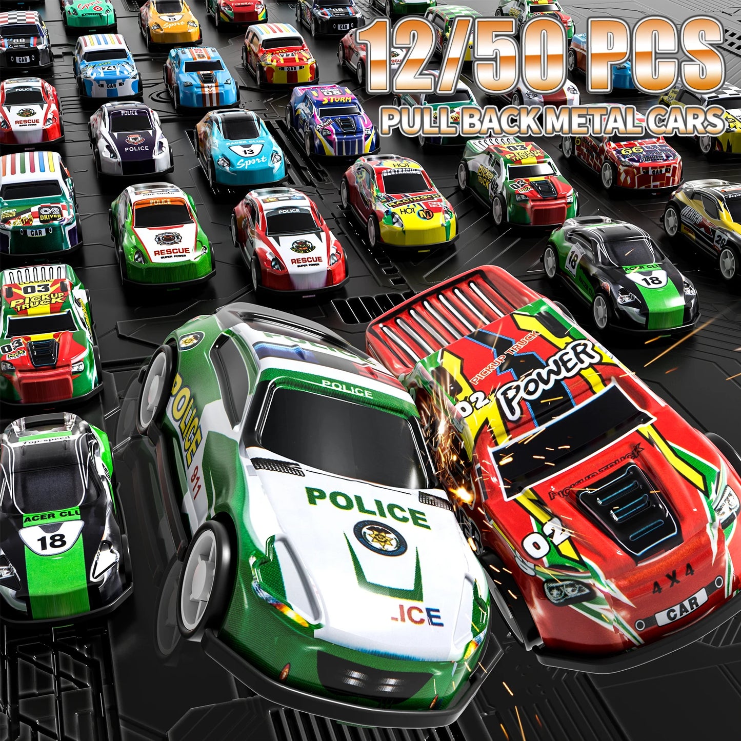 12/50pcs Pack Pull Back Kids Cars Toys With Storage Box Mini Vehicles Toy Bulk Race Cars Toys For 3-6 Years Boys Birthday Gifts