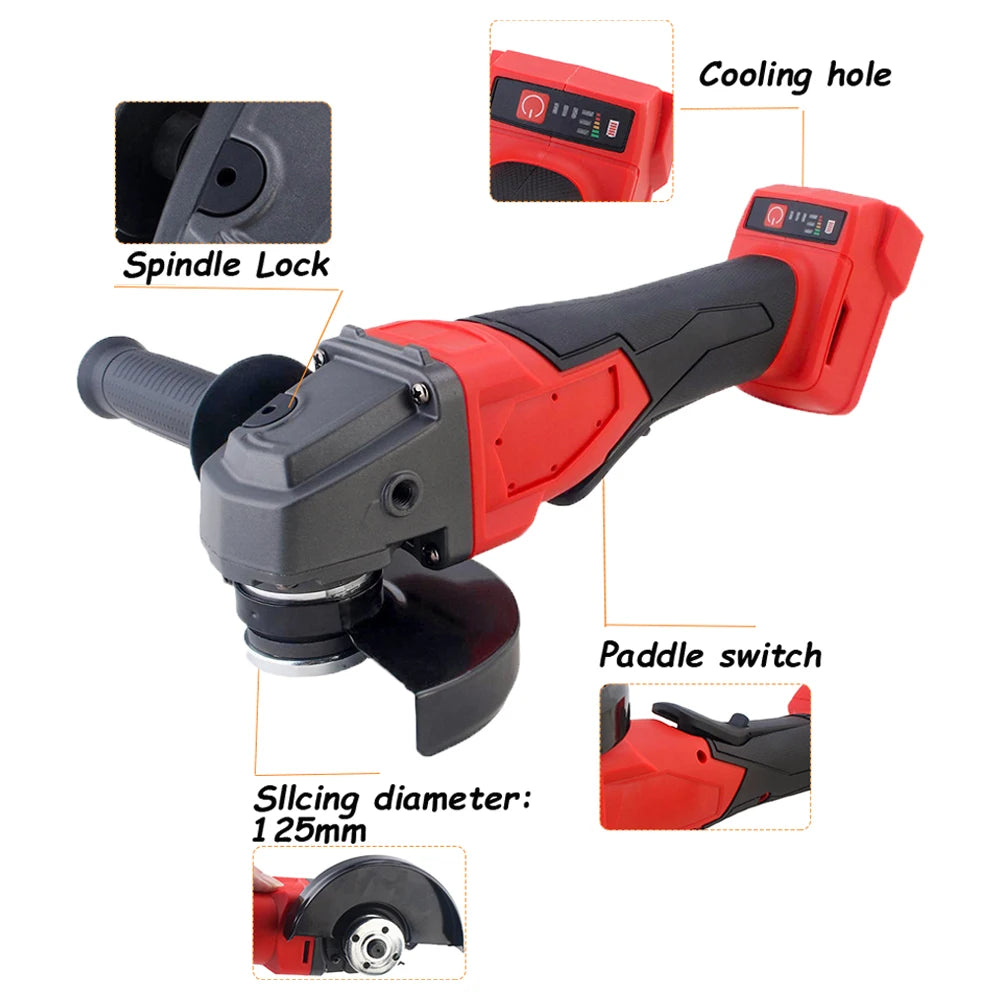 125mm Brushless Electric Angle Grinder 3 Gears Cordless Grinder Cutting Machine Power Tool For Milwaukee 18V Battery Pin