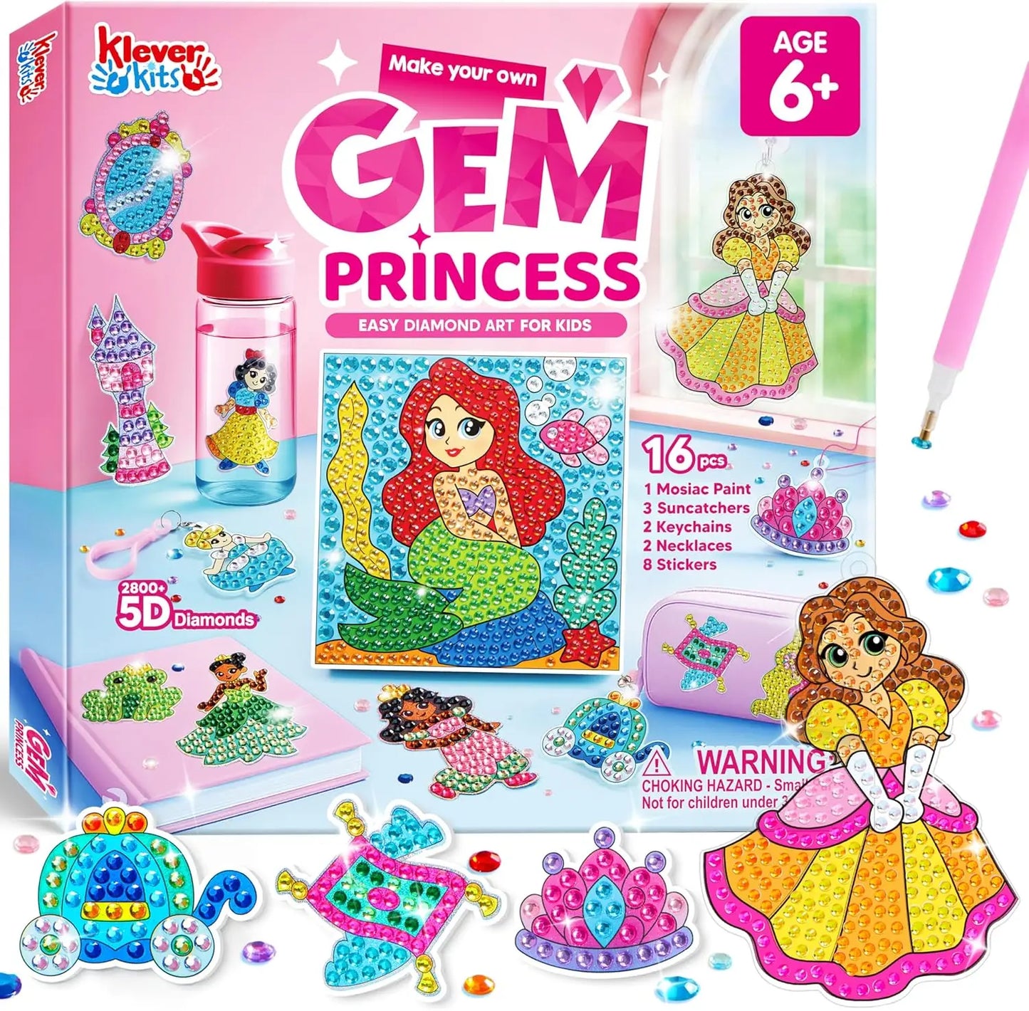 JOYFY 16 Projects Gem Painting Kids Diamond Gem Painting Kit with 5D Gem for Girls Ages 6-12 Gem Craft Activities Kits Gift