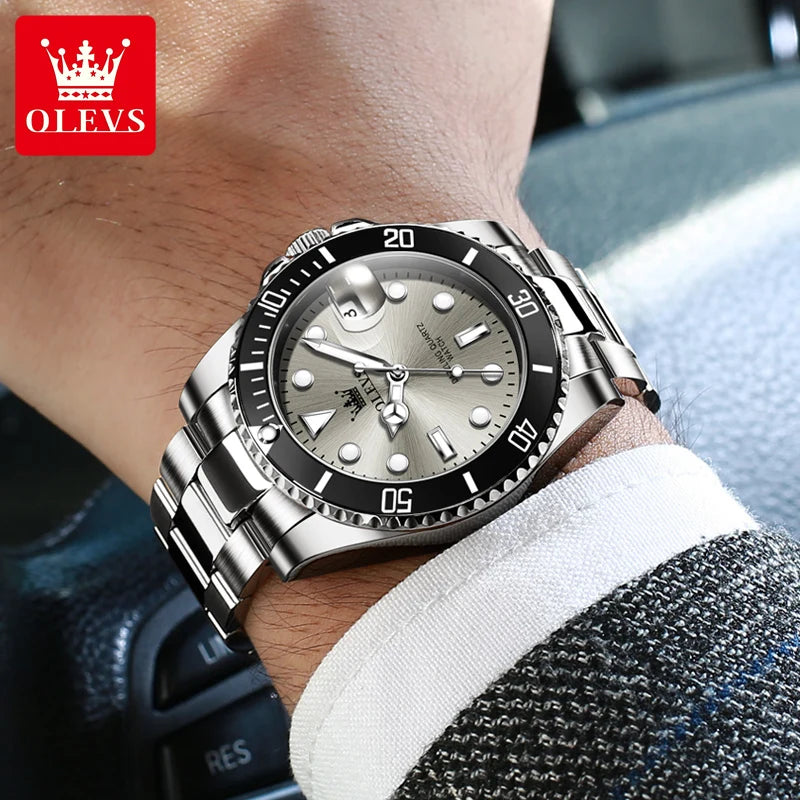 OLEVS 5885 Business Men Watch Diving Quartz Watch Luxury Stainless Steel Waterproof Luminous Automatic Date Men Original Watch