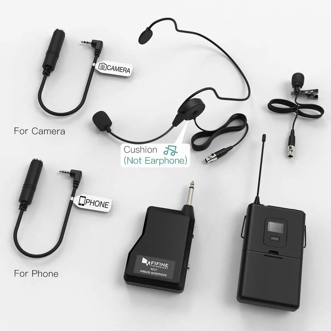 Wireless Microphone System with Headset & Lavalier Mics, Beltpack Transmitter/Receiver - Ideal for Teaching, Preaching