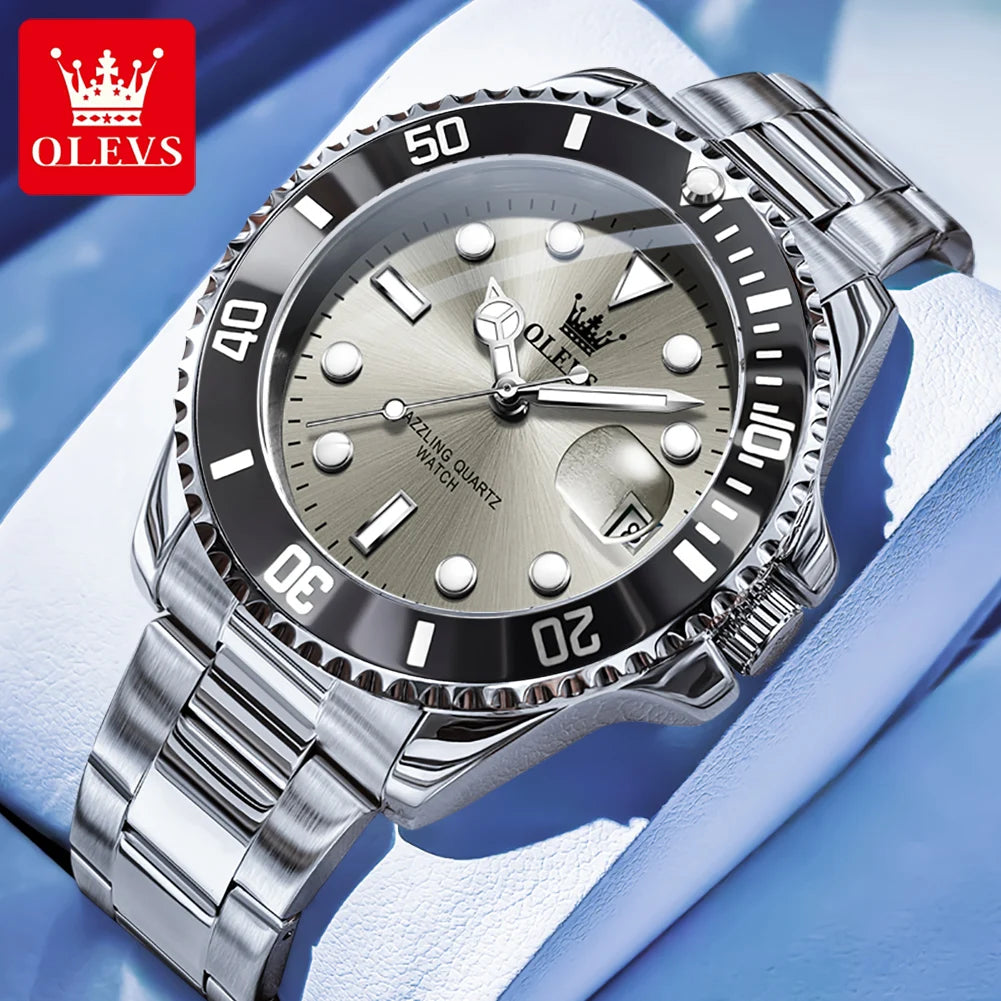 OLEVS 5885 Business Men Watch Diving Quartz Watch Luxury Stainless Steel Waterproof Luminous Automatic Date Men Original Watch