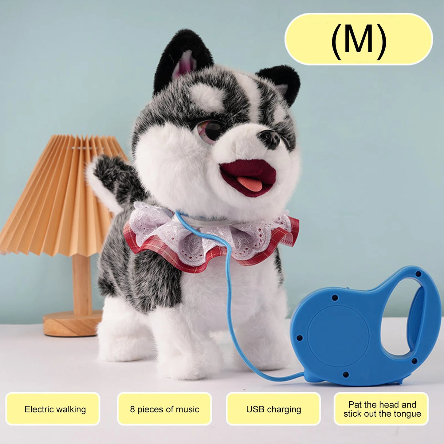 Leash Electric Walking Dog Toy Lifelike Interactive Plush Animal Toy- Licking Motion,Voice Mimicking,Remote Control for Age 4 Up