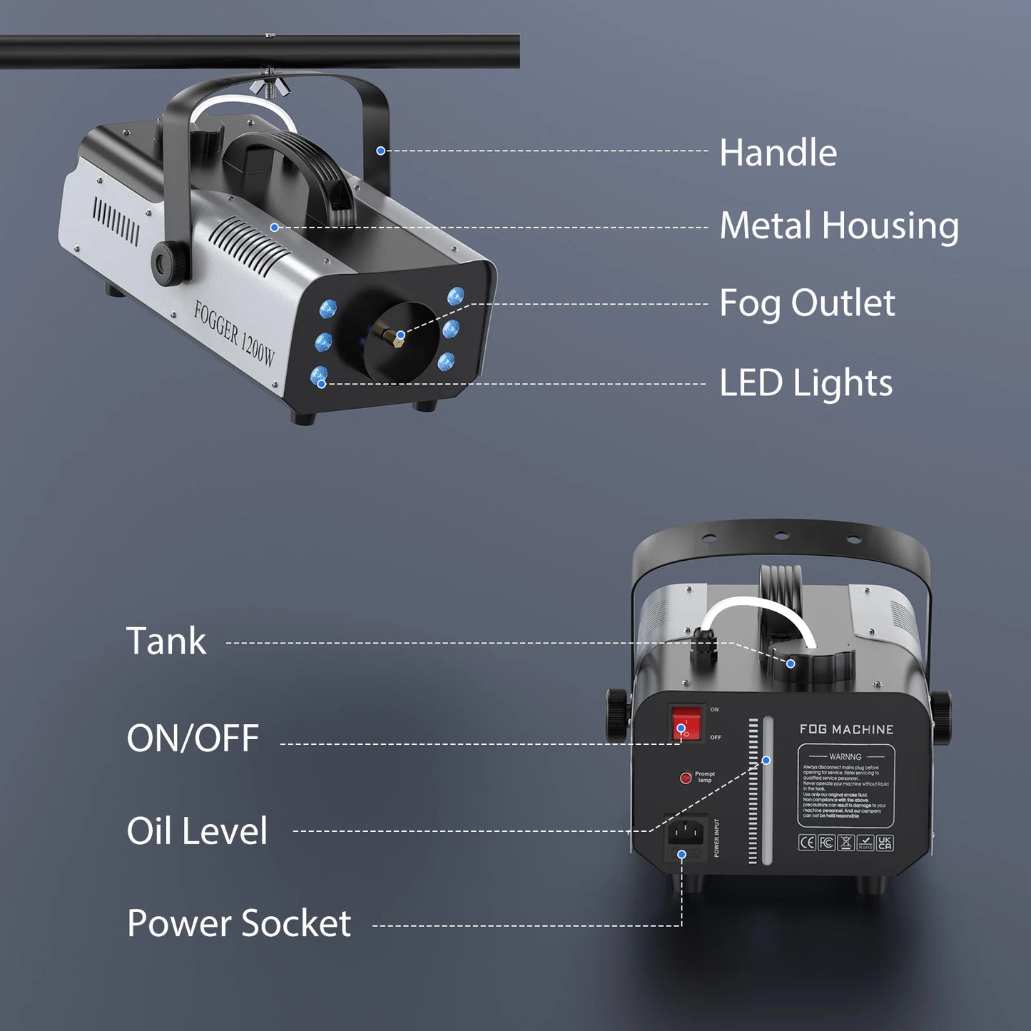 Datewink 1200W Smoke Fog Machine RGB 6LEDs Stage Lighting Effect Haze Generator Remote Control For Party DJ Disco Club Wedding