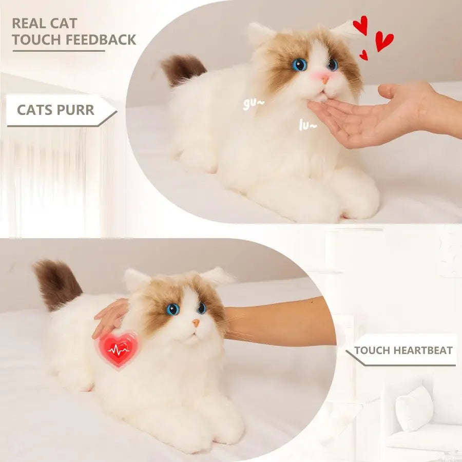Interactive Robot cat Plush Stuffed Animal Toys for Kids Bionic Motion Purr Heartbeat Sound