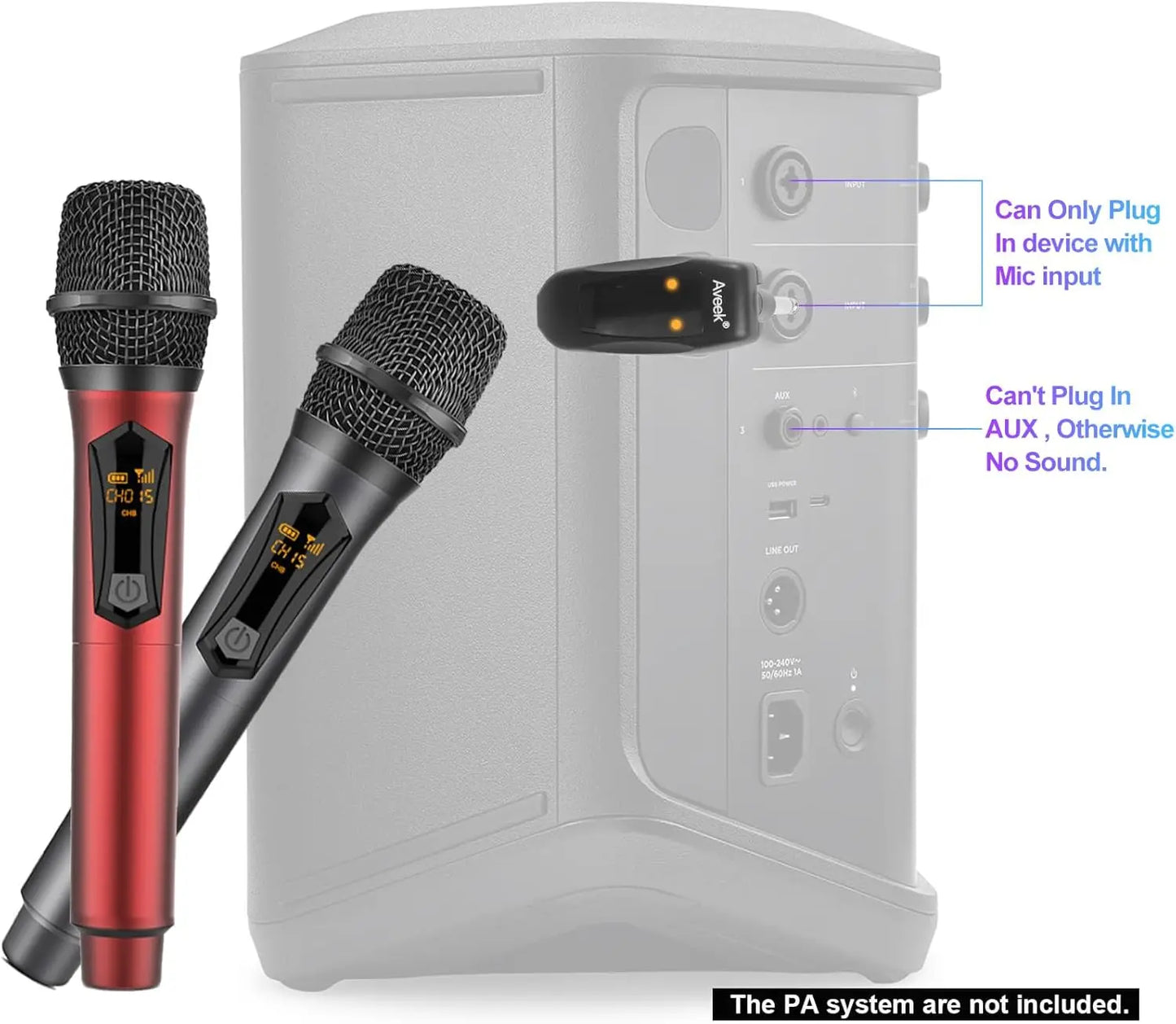 Aveek Wireless Microphone for Speaker and Karaoke Machine, 2.4GHz Rechargeable Karaoke Microphone(Work 10hs),for Parties,2 Packs